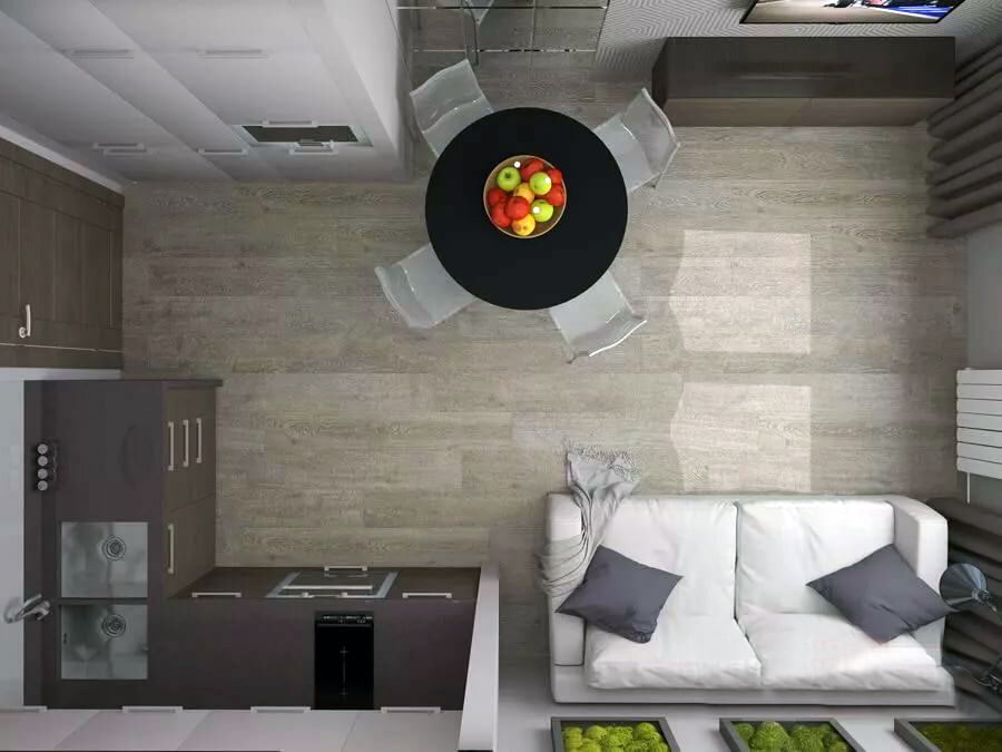 Зонирование кухни-гостиной 16 кв м с помощью дивана